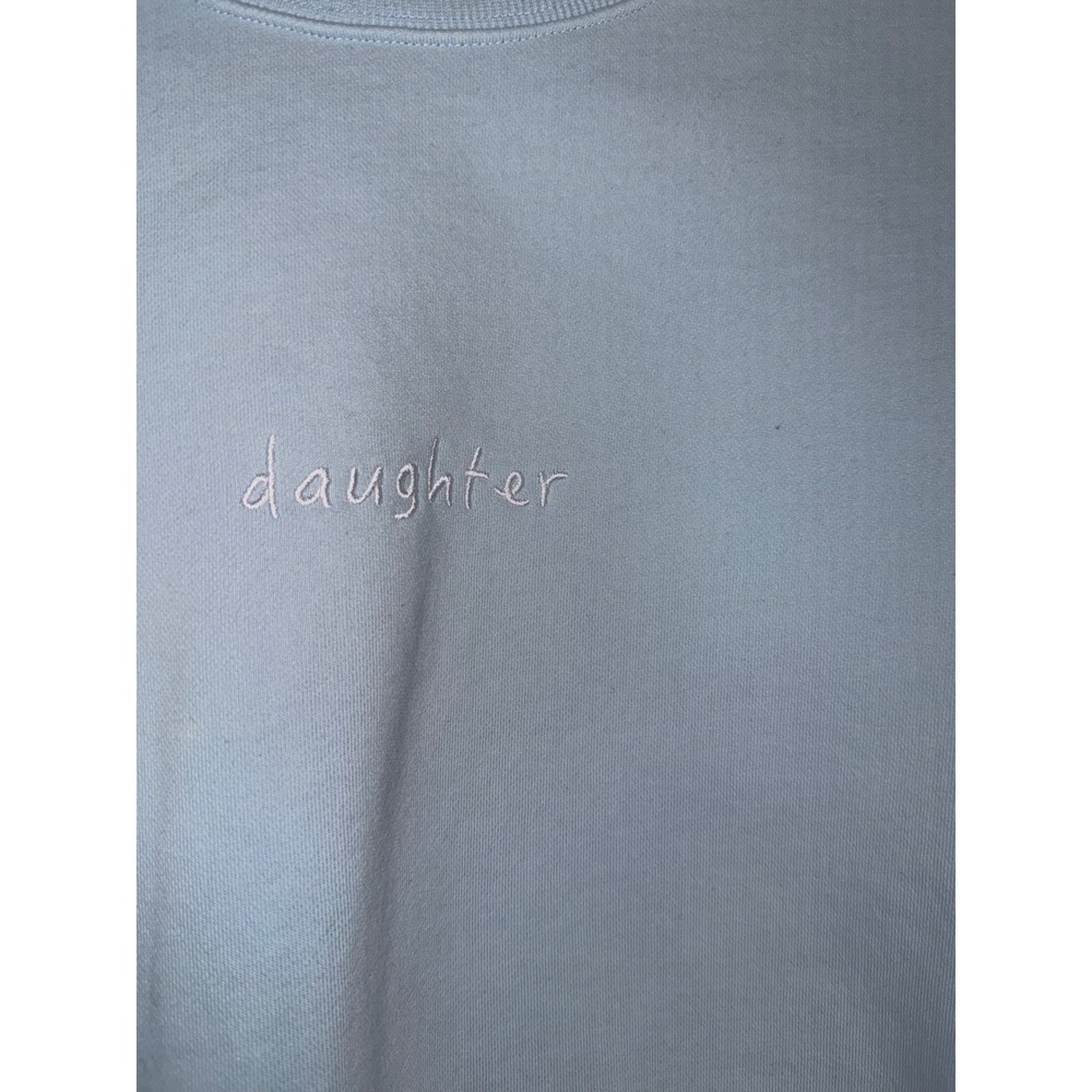 HWLF Daughter Embroidered Crewneck Sweatshirt Light Blue Fleece Pullover Large - Picture 2 of 4
